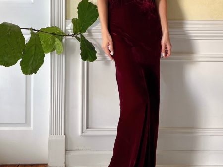 1930s Ruby Silk Velvet Gown - S M on Sale