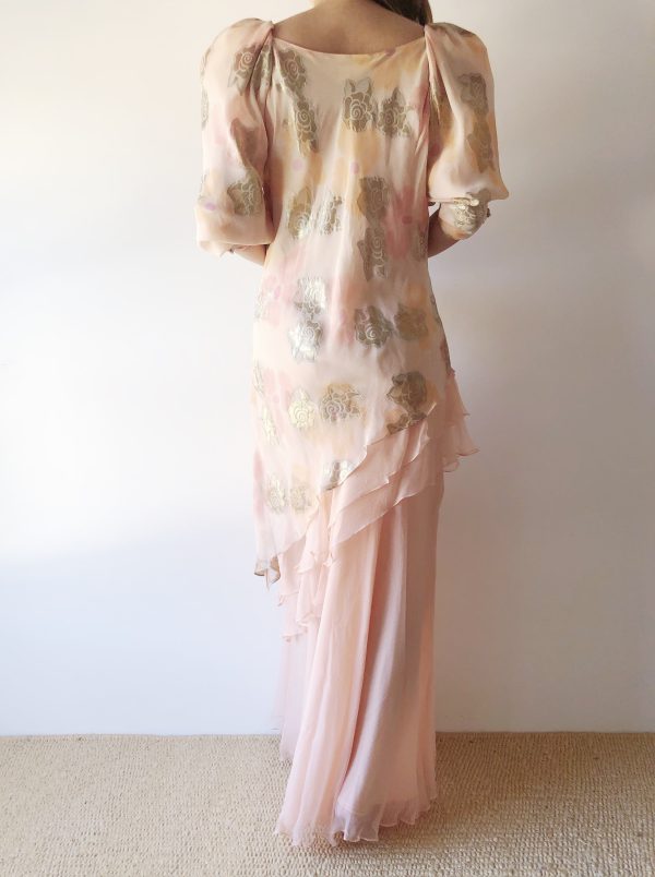 Vintage Peach Silk Layered Dress - S M on Sale