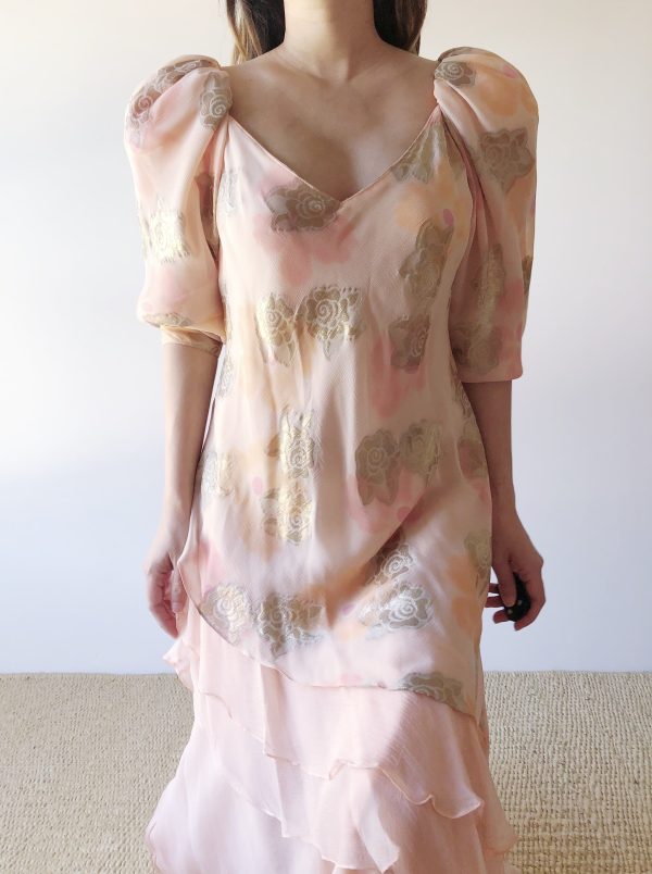 Vintage Peach Silk Layered Dress - S M on Sale