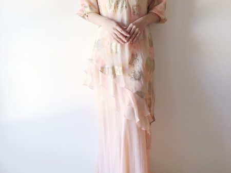 Vintage Peach Silk Layered Dress - S M on Sale