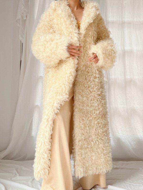 1970s Curly Wool Long Coat - M Online Sale