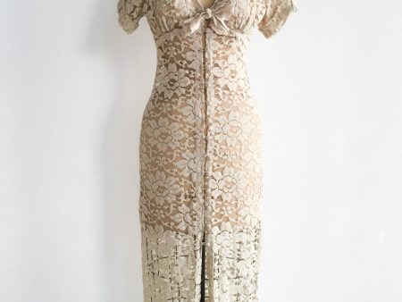 Vintage Sheer Ecru Lace Dress - S For Discount