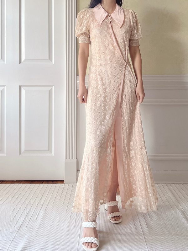 1930s Peach Needle Lace Dressing Gown  - XS S Hot on Sale