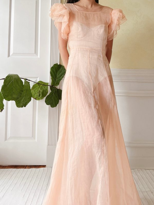 1930s Peach Organdy Dress - XS Online Hot Sale