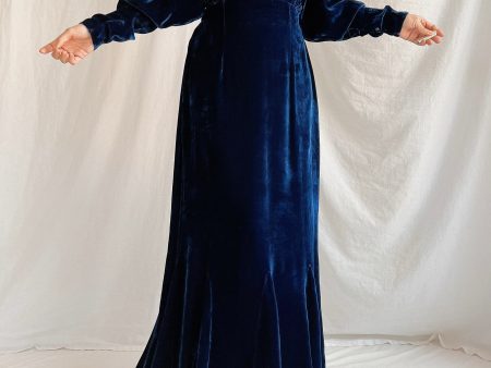 1930s Sapphire Silk Velvet Gown - M Online now