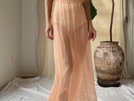 1930s Peach Silk Chiffon Gown -S M For Discount