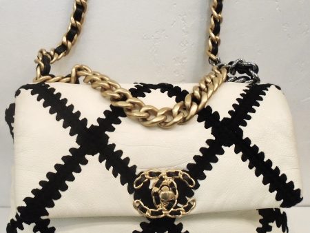 Chanel Vintage 19 Two Tone Cotton & Leather Bag Online Sale