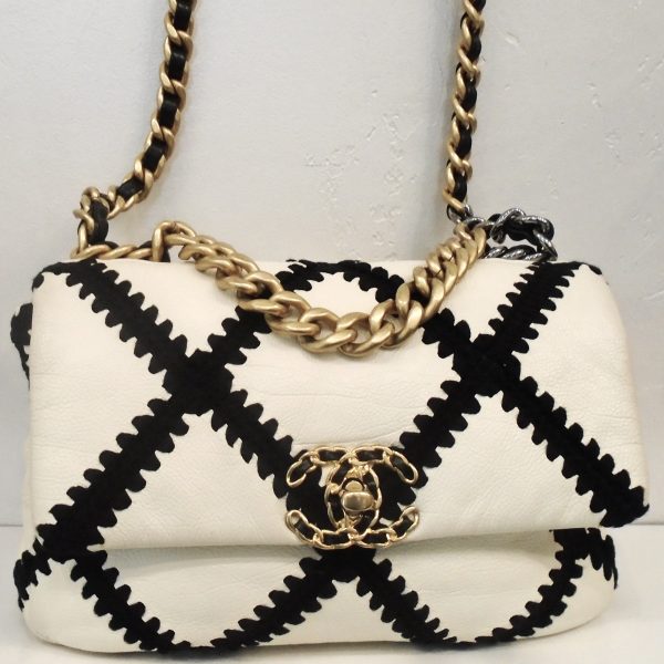 Chanel Vintage 19 Two Tone Cotton & Leather Bag Online Sale