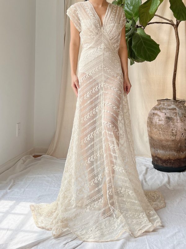 1930s Needle Lace Gown - S For Cheap