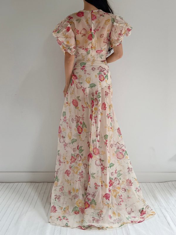 1930s Organza Floral Dress - S M For Discount