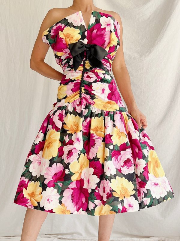 Vintage Floral Dropped Waist Dress - XS S Online