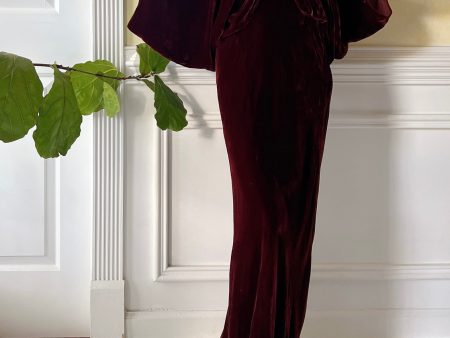 1930s Merlot 2-Piece Silk Velvet Gown - S For Discount