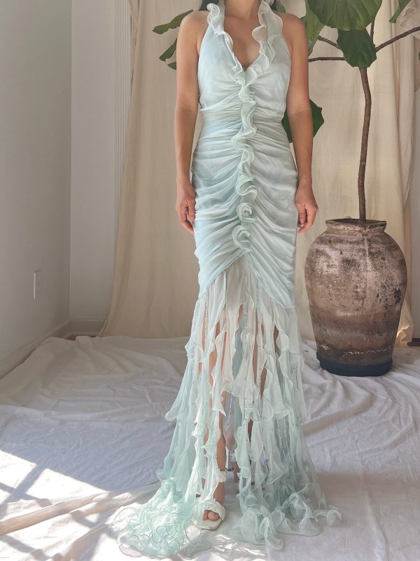 Y2K Silk Jellyfish Hem Gown - S M For Sale