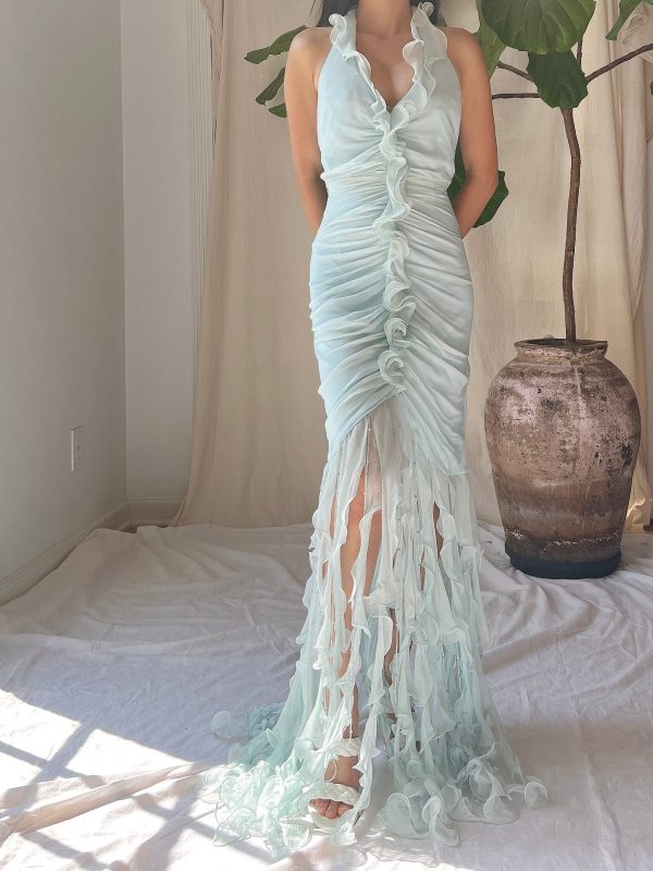 Y2K Silk Jellyfish Hem Gown - S M For Sale