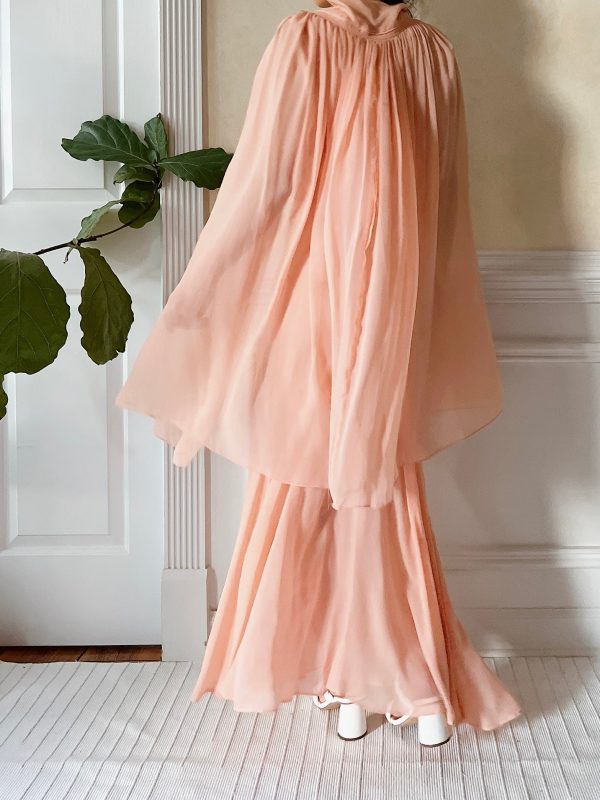 1930s Peach Pink Silk Chiffon Dress and Cape - S M Sale