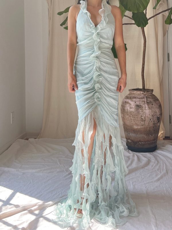 Y2K Silk Jellyfish Hem Gown - S M For Sale