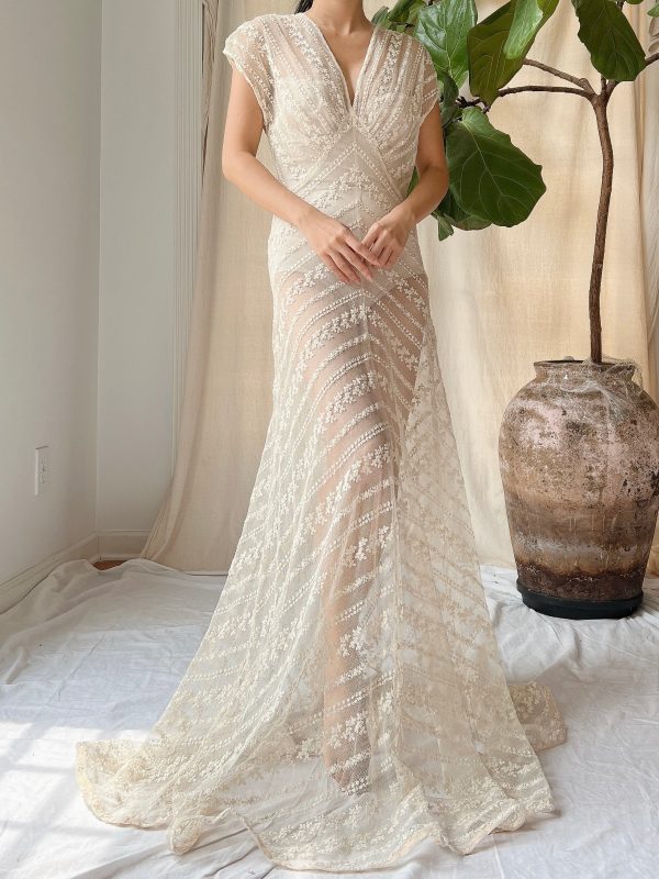 1930s Needle Lace Gown - S For Cheap