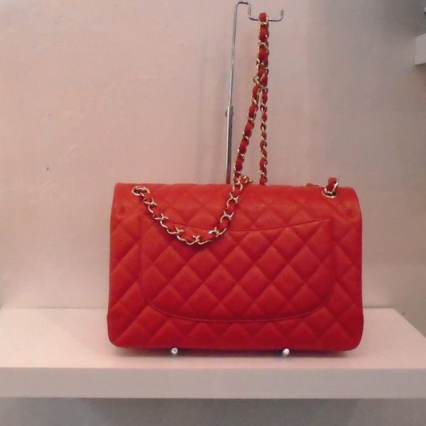 Chanel Vintage Red Jumbo Double Flap Discount