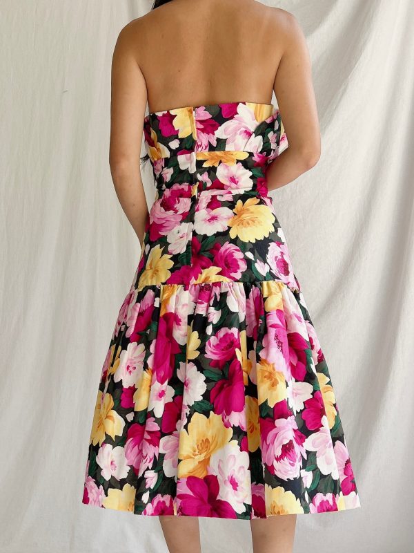 Vintage Floral Dropped Waist Dress - XS S Online