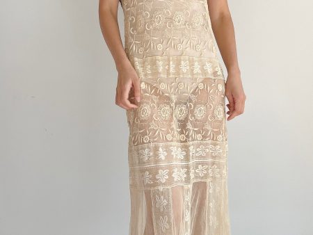 1920s Ecru Lace Dress - S on Sale