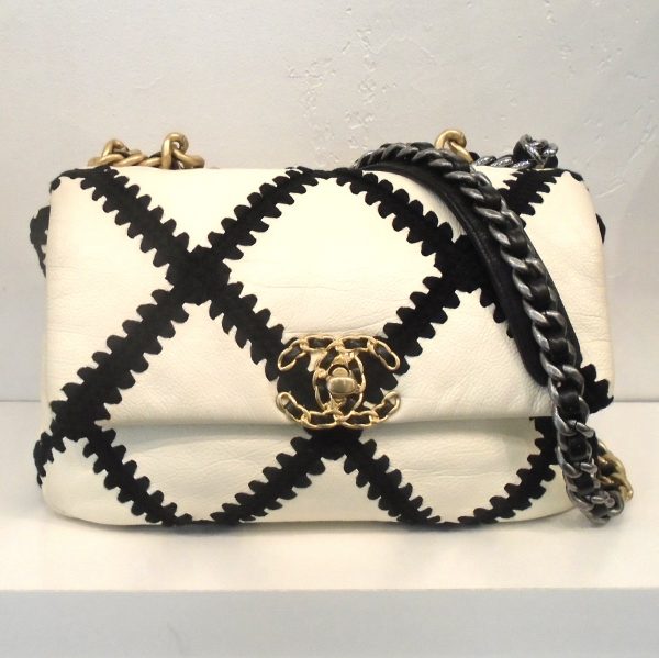 Chanel Vintage 19 Two Tone Cotton & Leather Bag Online Sale