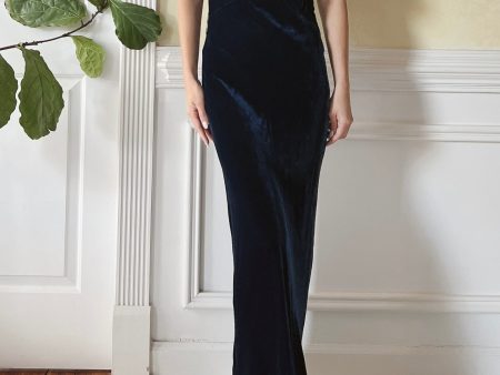 1930s Sapphire Silk Velvet Dress - XS Discount