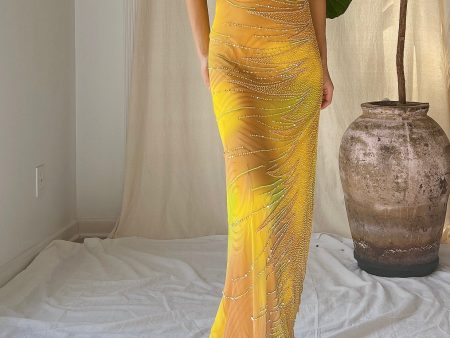 Y2K Silk Chiffon Beaded Gown - L Hot on Sale