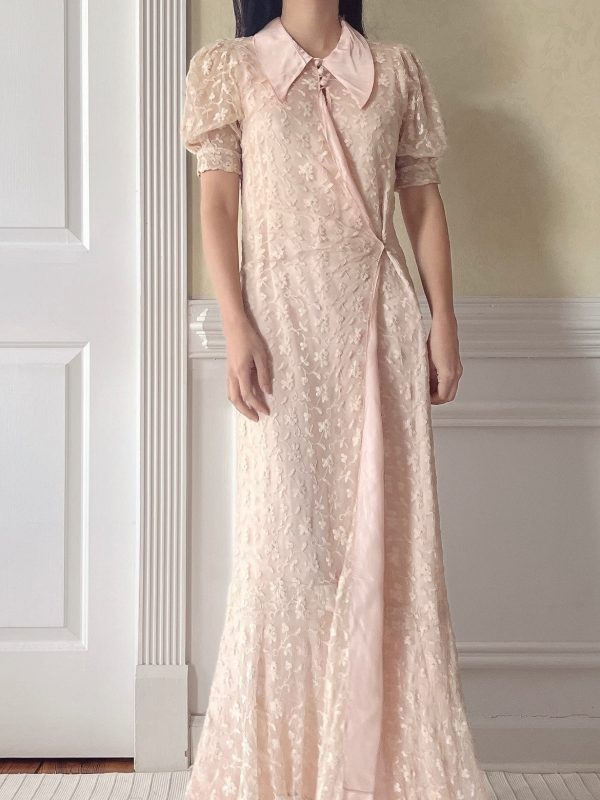 1930s Peach Needle Lace Dressing Gown  - XS S Hot on Sale