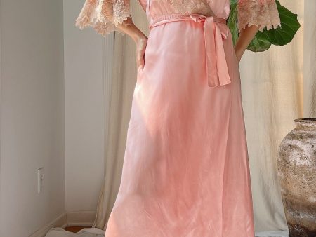 1930s Satin Puff Sleeve Dressing Gown - S For Cheap