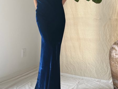 1930s Sapphire Silk Velvet Gown - S M For Discount