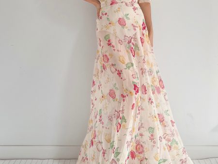 1930s Organza Floral Dress - S M For Discount