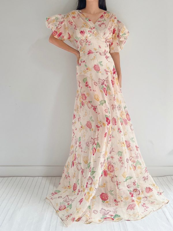 1930s Organza Floral Dress - S M For Discount