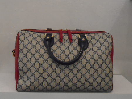 Gucci Vintage Navy & Red Top Handle Boston Sale