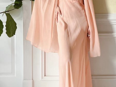 1930s Peach Pink Silk Chiffon Dress and Cape - S M Sale