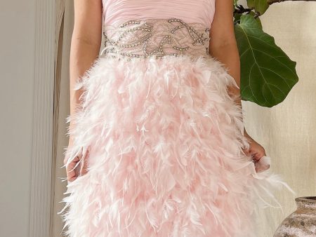 Y2K Pink Chiffon Feathered Dress - XS 2 Cheap