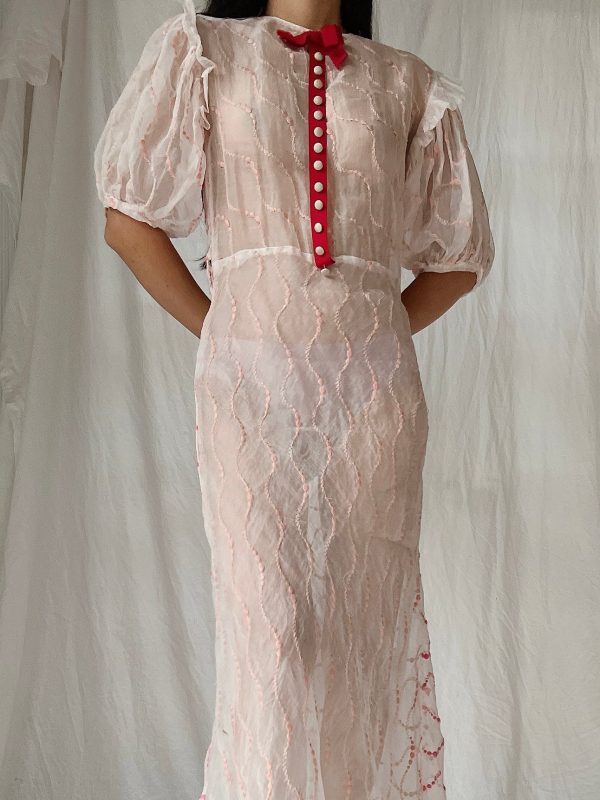 1930s Organdy Embroidered Dress - S For Discount