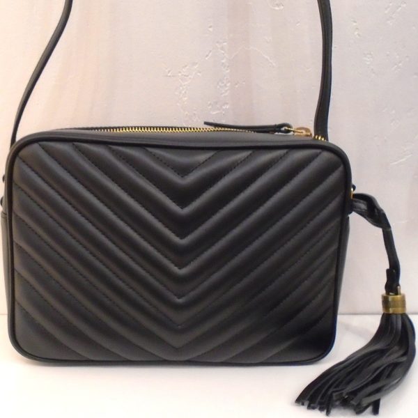 YSL Black Lou Medium Crossbody Chevron Camera Bag Online Sale