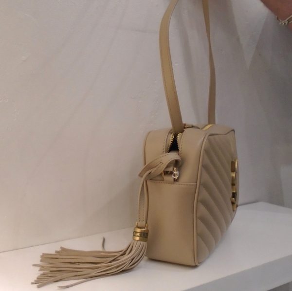 YSL Taupe Lou Medium Crossbody Chevron Camera Bag Online Sale