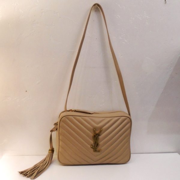 YSL Taupe Lou Medium Crossbody Chevron Camera Bag Online Sale