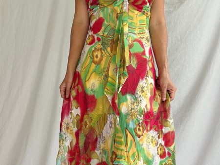 Y2K Silk Chiffon Floral Dress - M Hot on Sale