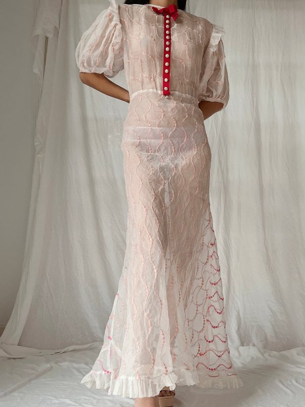 1930s Organdy Embroidered Dress - S For Discount